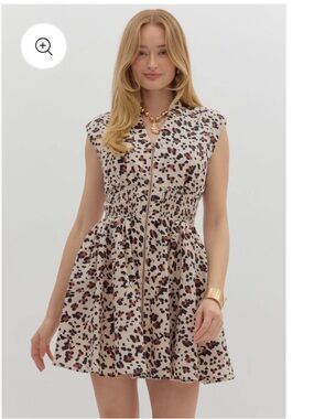 entro Beige Leopard-Print Zip Front Mini Dress